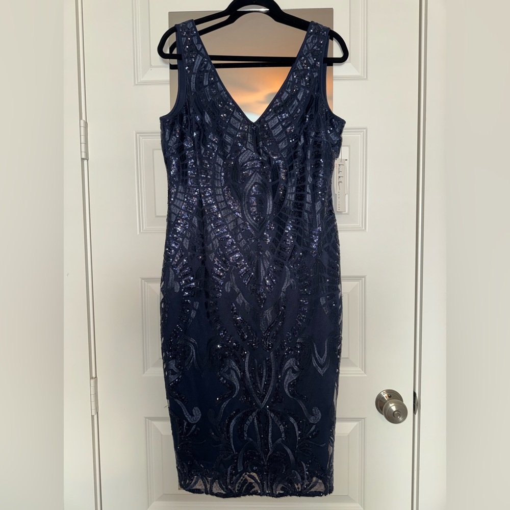NWT Nicole Miller Cocktail Dress - Navy Sequins - 12